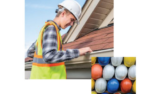 roofer wearing a hard hat.